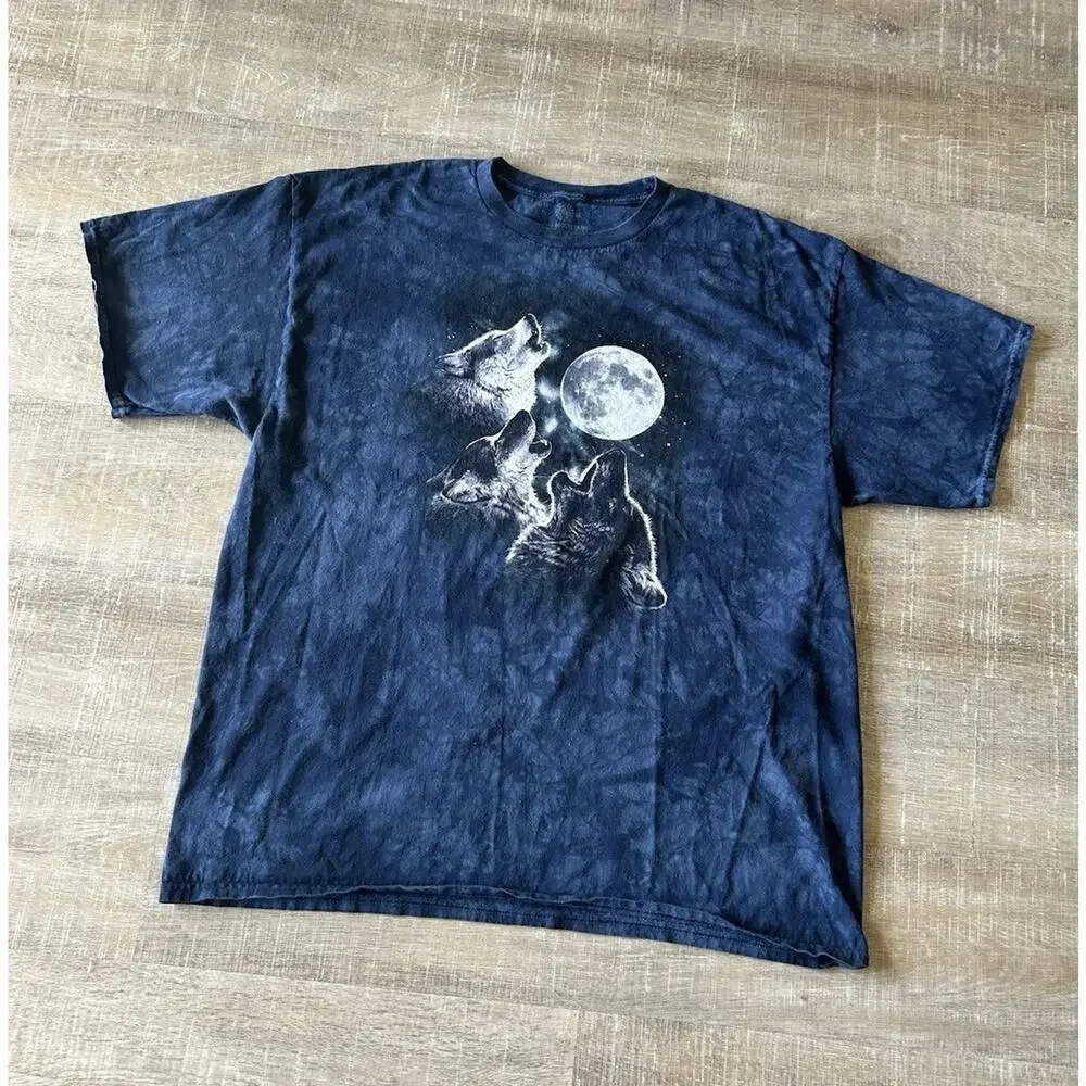 Vintage Wolf Graphic T Shirt Mens 3XL Blue Moon Nature Animal Y2K Streetwear
